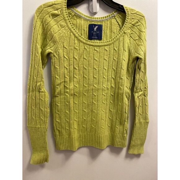 Lime Green American Eagle Scoop Neck Sweater - Picture 2 of 4